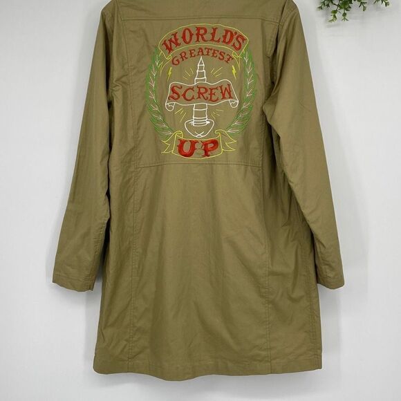 UNIF World Greatest Screw Up Collared Convertible Graphic Trench Coat Parka Y2K - Picture 10 of 16